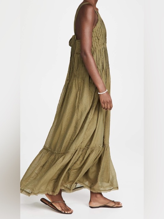 NWOT Free People Frankie Pintuck Cotton Olive Green Maxi Dress - Picture 8 of 16